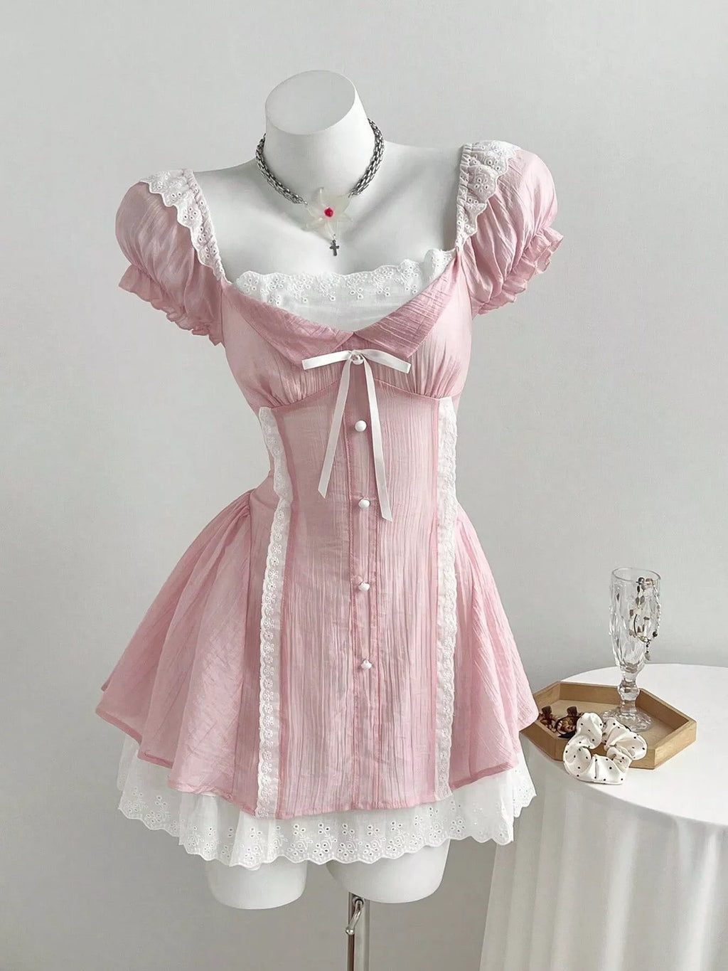 YSONA Lace Detail Cap Sleeve Dress — front view | Women's Dress | Shop YSONA