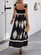 YSONA Smocked Printed Wide Strap Maxi Dress — model wearing | Women's Dress | Shop YSONA