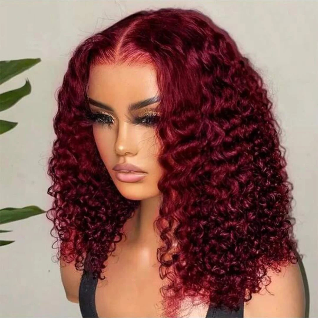 99J Burgundy Curly Deep Wave 13x4 HD Lace Front Wig – Pre-Plucked 250% Density, 32 Inch