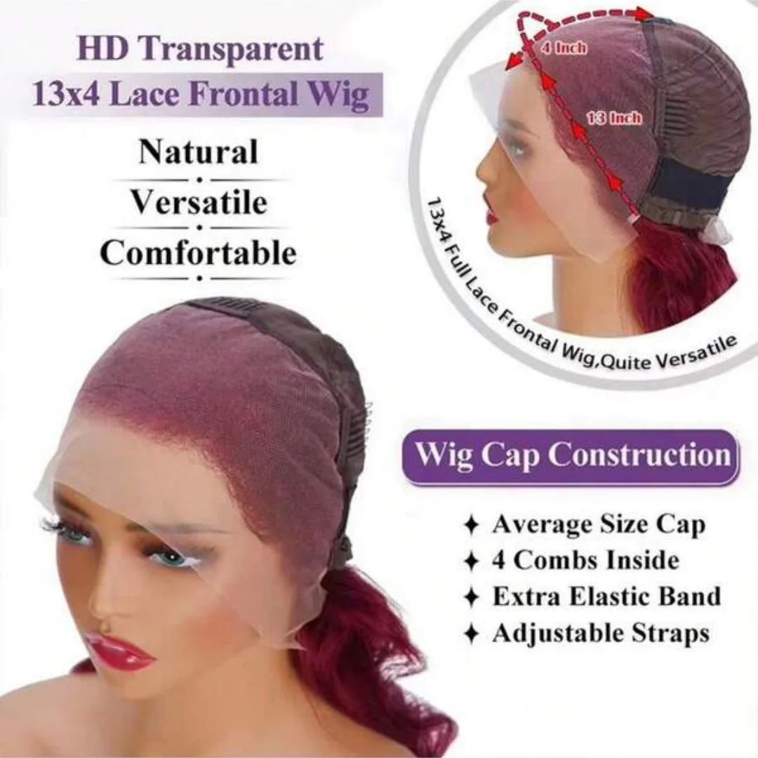 99J Burgundy Curly Deep Wave 13x4 HD Lace Front Wig – Pre-Plucked 250% Density, 32 Inch