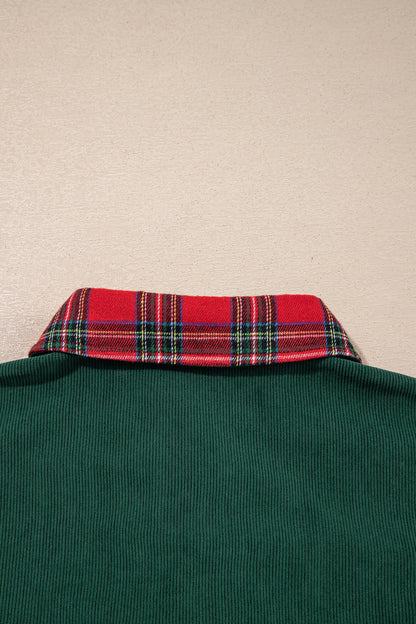 Blackish Green Plaid Pocket Button Long Sleeve Shift Shacket