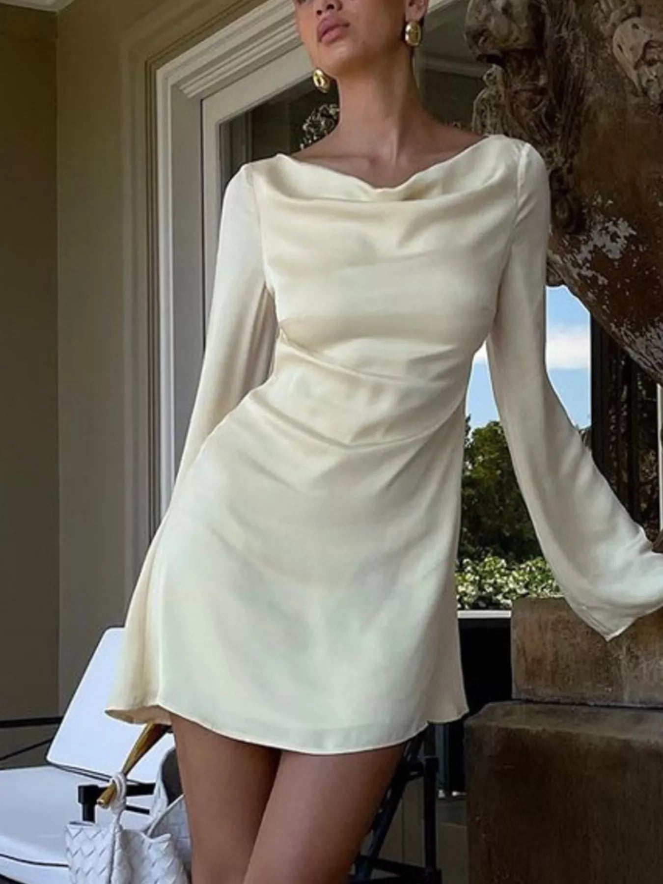 YSONA Backless Long Sleeve Mini Dress — front view | Women's Dress | Shop YSONA
