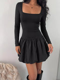 YSONA Square Neck Long Sleeve Bubble Hem Dress — front view | Women's Dress | Shop YSONA