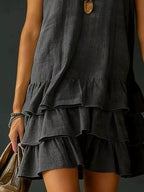 YSONA Full Size Ruffled Hem V-Neck Sleeveless Dress Plus Size — styling view | Women's Dress