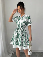 YSONA Printed Button Front Mini Dress — full length view | Women's Dress | Shop YSONA