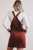 YSONA Ribbed Corduroy Zip-Up Sleeveless Pocket Sheath Dress — back view | Women's Dress | Shop YSONA