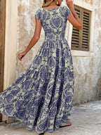 YSONA Printed Cap Sleeve Maxi Dress — detail view | Women's Dress | Shop YSONA