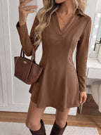 YSONA Johnny Collar Long Sleeve Dress — front view | Women's Dress | Shop YSONA