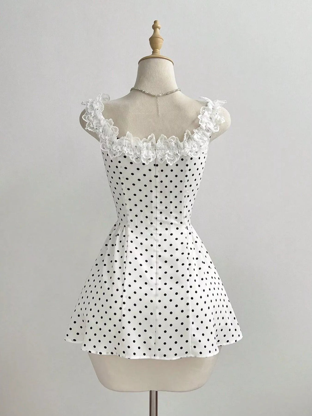 YSONA Polka Dot Lace Trim Mini Dress — model wearing | Women's Dress | Shop YSONA