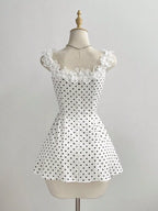 YSONA Polka Dot Lace Trim Mini Dress — model wearing | Women's Dress | Shop YSONA