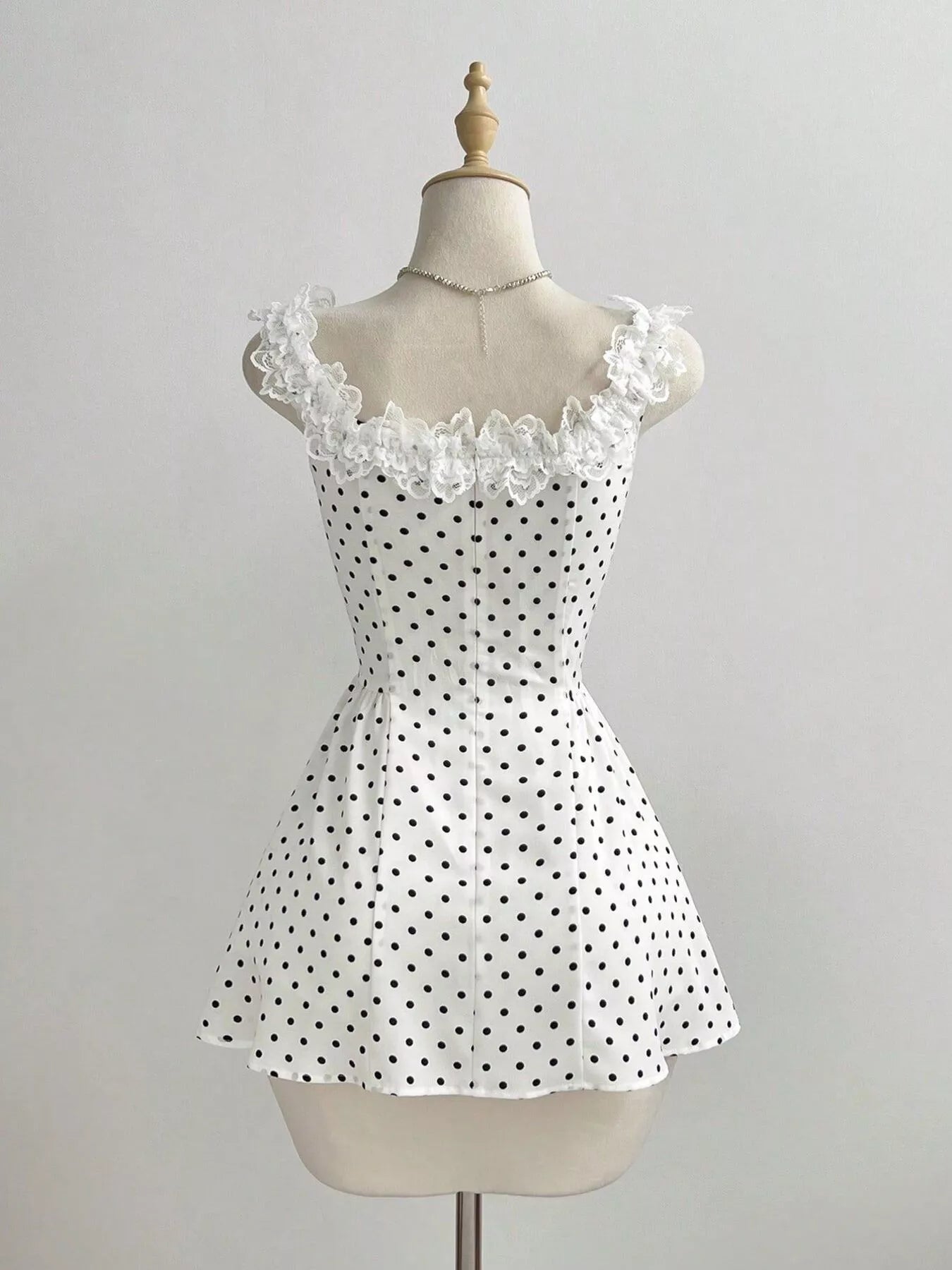 YSONA Polka Dot Lace Trim Mini Dress — model wearing | Women's Dress | Shop YSONA