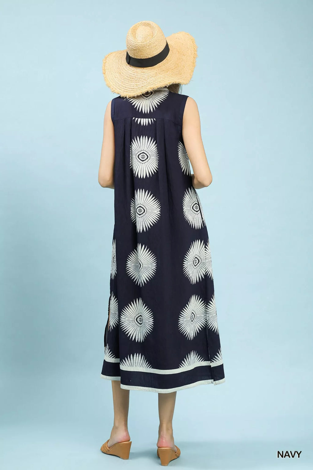 YSONA Umgee Sleeveless Geometric Midi Dress — side view | Women's Dress | Shop YSONA