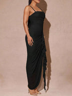 YSONA Slit Asymmetrical Hem Spaghetti Strap Maxi Dress — model wearing | Women's Dress | Shop YSONA