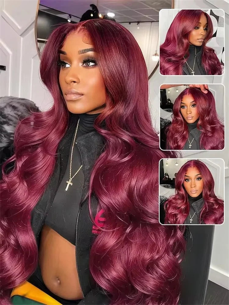 99J Burgundy 13x6 HD Lace Frontal Wig – Transparent Body Wave, 5x5 & 4x4 Closure
