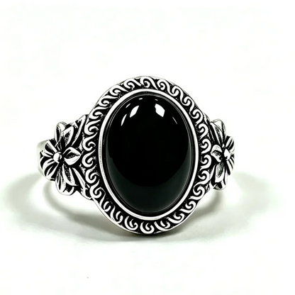 925 Sterling Silver Natural Labradorite Rings Oval Shape 10*14MM Large Stone and Flower Vintage Retro Silver Jewelry For Women