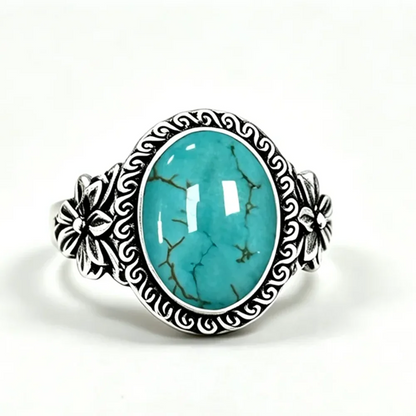 925 Sterling Silver Natural Labradorite Rings Oval Shape 10*14MM Large Stone and Flower Vintage Retro Silver Jewelry For Women