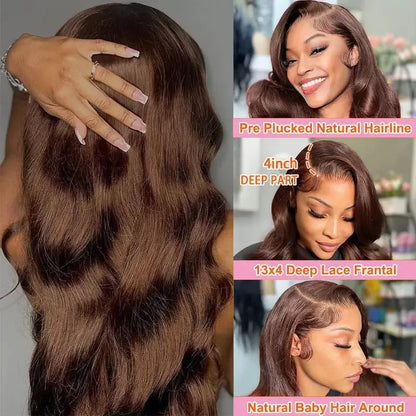 Chocolate Brown Body Wave Lace Front Wig – Pre-Plucked 13x4 Glueless HD