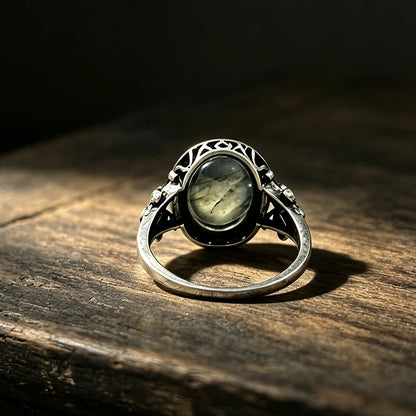 925 Sterling Silver Natural Labradorite Rings Oval Shape 10*14MM Large Stone and Flower Vintage Retro Silver Jewelry For Women