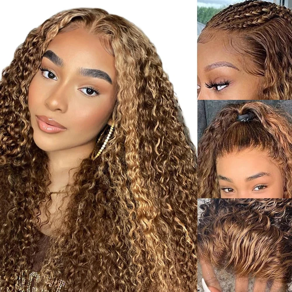 4/27 Honey Blonde Deep Wave Glueless 5x5 HD Lace Wig – Wet & Wavy Pre-Plucked, 250%