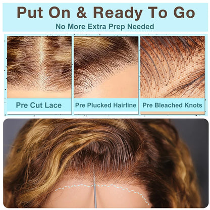 4/27 Honey Blonde Deep Wave Glueless 5x5 HD Lace Wig – Wet & Wavy Pre-Plucked, 250%