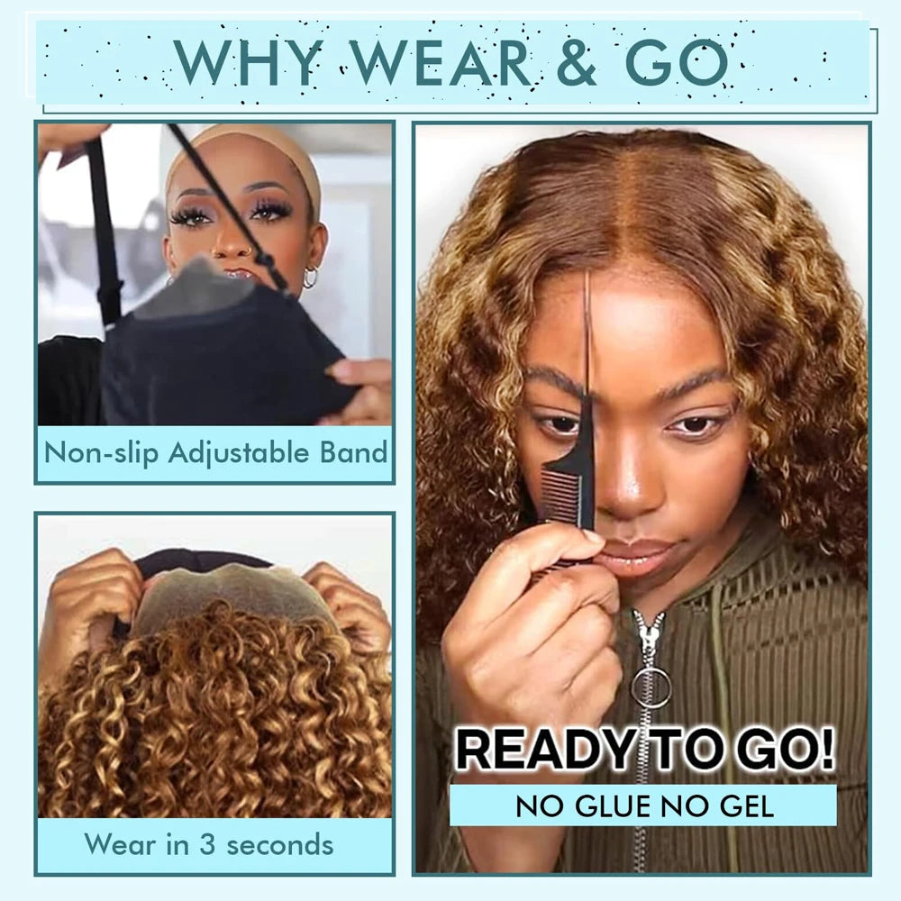 4/27 Honey Blonde Deep Wave Glueless 5x5 HD Lace Wig – Wet & Wavy Pre-Plucked, 250%