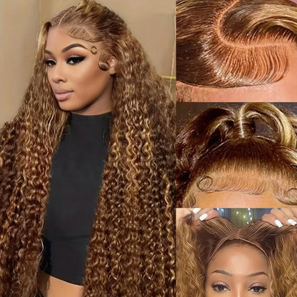 4/27 Honey Blonde Deep Wave Glueless 5x5 HD Lace Wig – Wet & Wavy Pre-Plucked, 250%