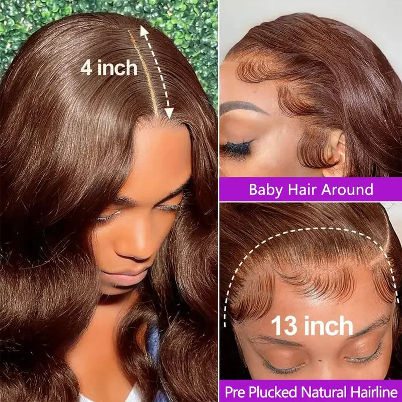 Chocolate Brown Body Wave Lace Front Wig – Pre-Plucked 13x4 Glueless HD