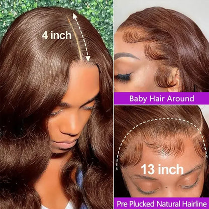 Chocolate Brown Body Wave Lace Front Wig – Pre-Plucked 13x4 Glueless HD