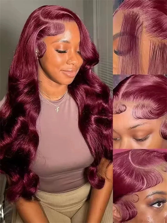 99J Burgundy 13x6 HD Lace Frontal Wig – Transparent Body Wave, 5x5 & 4x4 Closure