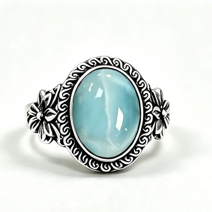 925 Sterling Silver Natural Labradorite Rings Oval Shape 10*14MM Large Stone and Flower Vintage Retro Silver Jewelry For Women
