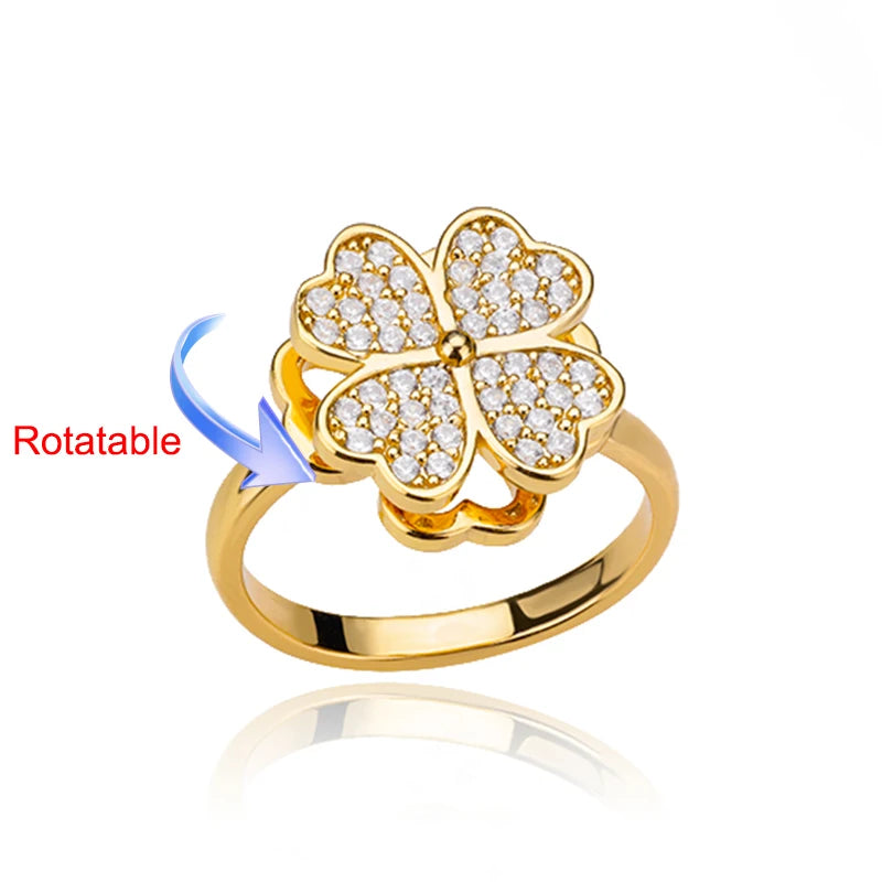 Rotating Four Clover Wedding Rings for Women Stainless Steel Anti-Stress Anxiety Ring Adjustable Aesthetic Jewelry anillos mujer