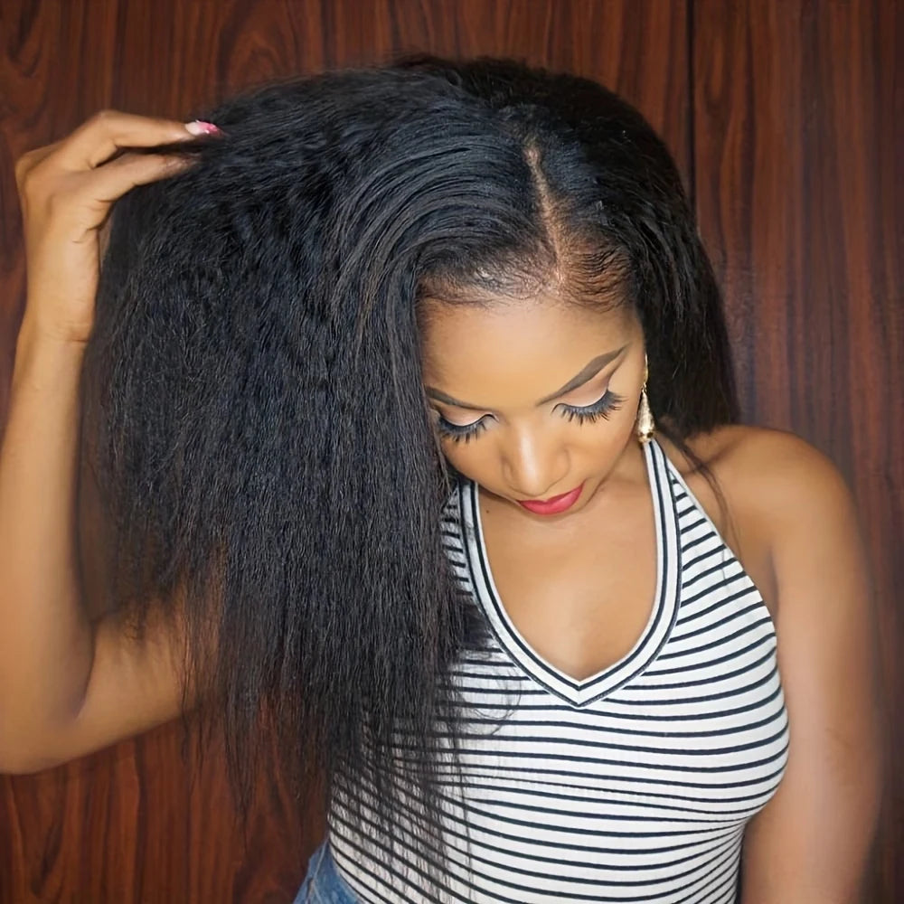 Kinky Straight Glueless Lace Front Wig – 13x4 & 5x5 HD Closure, 250% Density