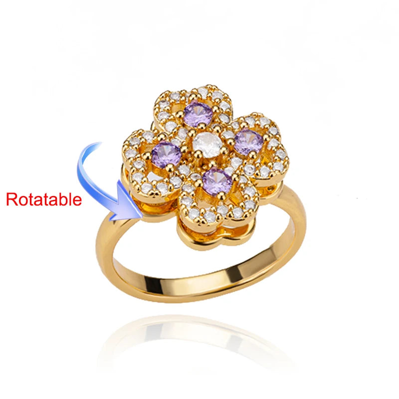Rotating Four Clover Wedding Rings for Women Stainless Steel Anti-Stress Anxiety Ring Adjustable Aesthetic Jewelry anillos mujer