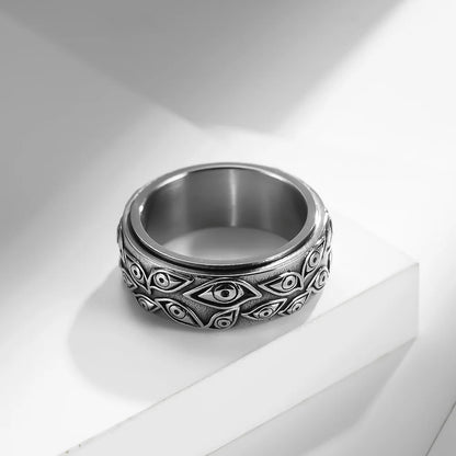 Vintage The Carved Eye Of God Mens Stress Ring For Rotating Anxiety Stainless Steel Fidget Spinner Rings Anillos De Ansiedad