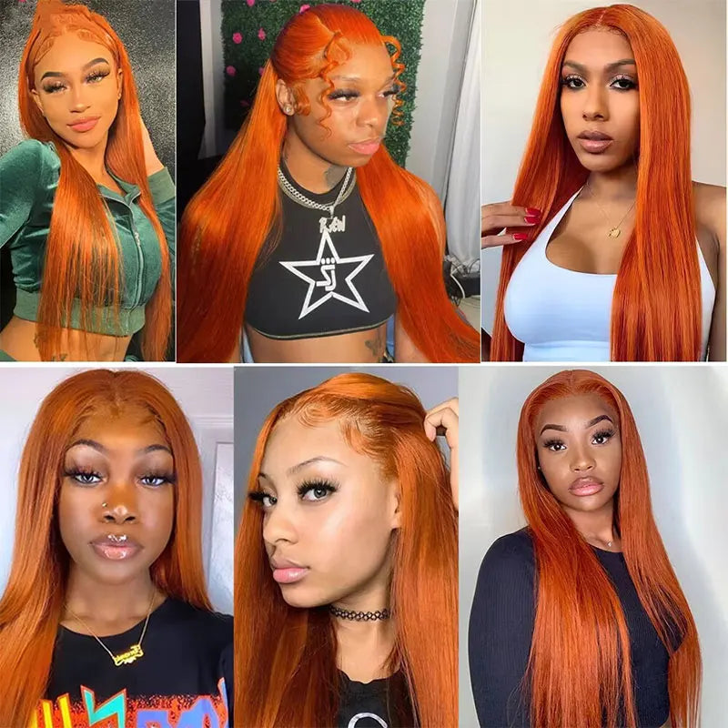 Ginger Orange Straight Lace Front Wig – #350 Pre-Plucked 13x4 & 13x6