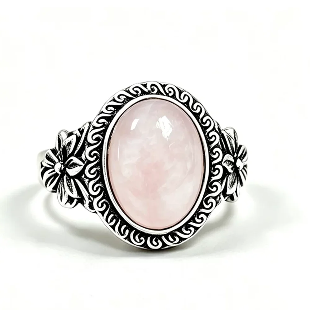925 Sterling Silver Natural Labradorite Rings Oval Shape 10*14MM Large Stone and Flower Vintage Retro Silver Jewelry For Women