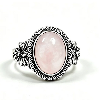 925 Sterling Silver Natural Labradorite Rings Oval Shape 10*14MM Large Stone and Flower Vintage Retro Silver Jewelry For Women