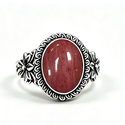 925 Sterling Silver Natural Labradorite Rings Oval Shape 10*14MM Large Stone and Flower Vintage Retro Silver Jewelry For Women