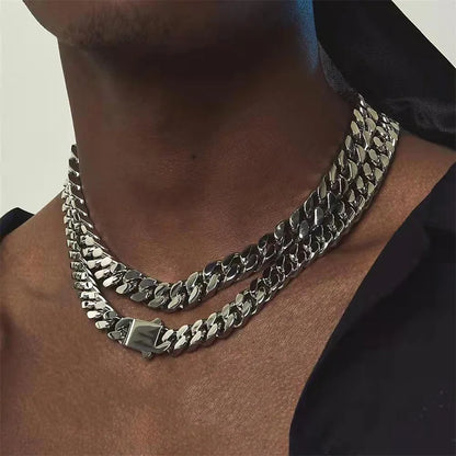 ULJ Punk Miami Cuban Link Men Hip Necklace 304 Stainless Steel Hip-Hop Female Male Bracelet Chain Ice Out Waterproof Jewelry