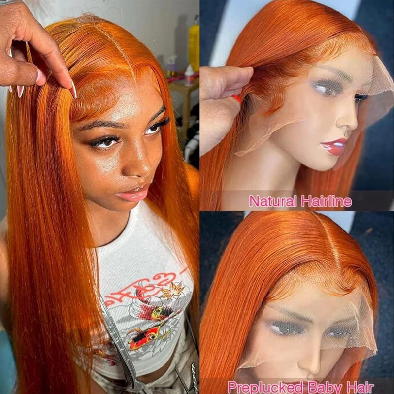 Ginger Orange Straight Lace Front Wig – #350 Pre-Plucked 13x4 & 13x6