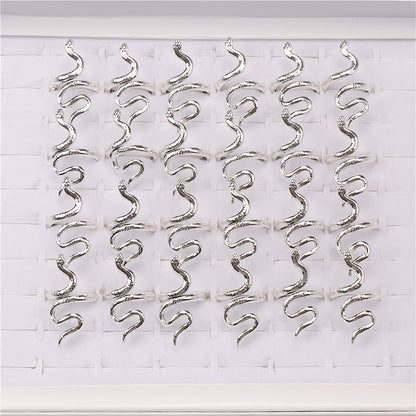 10pcs/lot Men Retro Punk Snake Rings For Women Antique Siver Color Opening Adjustable Jewelry Party Gifts