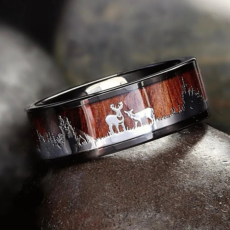 Fashion 8mm Men Stainless Steel Rings Inlay Meteorite Abalone Shell Rings For Men Women Wedding Engagement Band Jewelry Gift