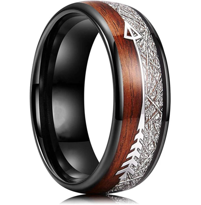 Fashion 8mm Men Stainless Steel Rings Inlay Meteorite Abalone Shell Rings For Men Women Wedding Engagement Band Jewelry Gift
