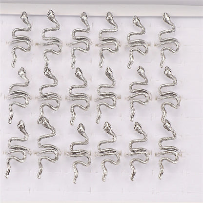 10pcs/lot Men Retro Punk Snake Rings For Women Antique Siver Color Opening Adjustable Jewelry Party Gifts