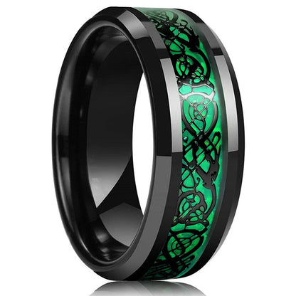2023 Trendy Men's 8mm Black Titanium Wedding Band Rings Double Black Groove Beveled Edge Stainless Steel Engagement Ring For Men