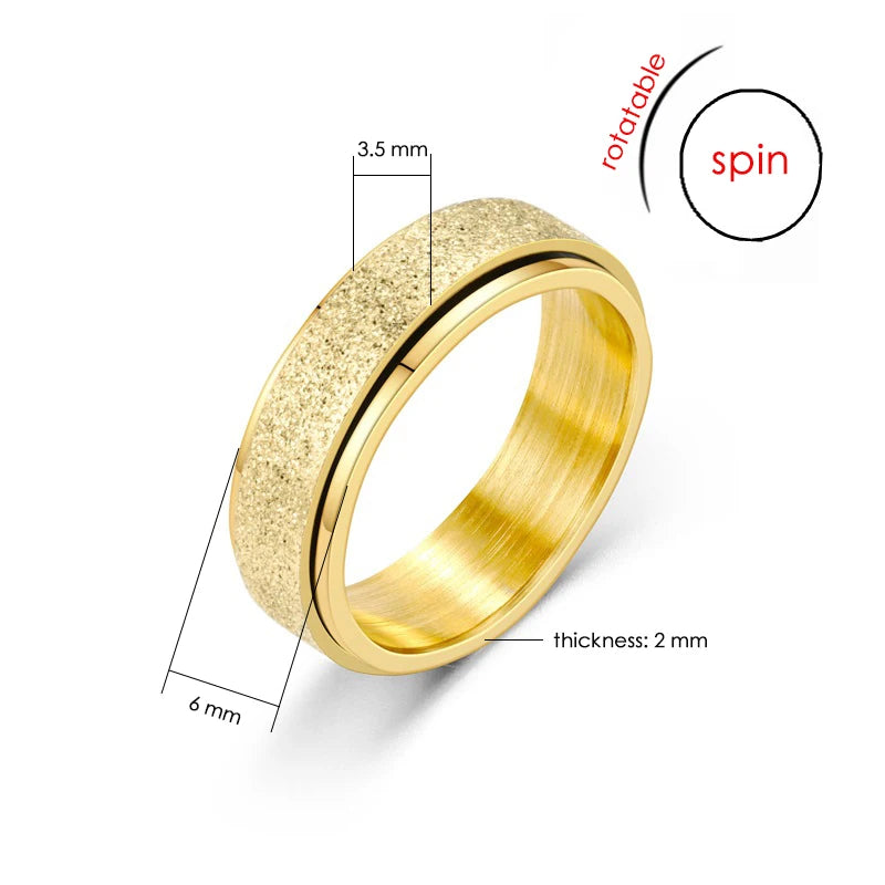 6MM Rotate Freely Spinning Stainless Steel Anxiety Rings For Women Spinner Fidgets Ring Anti Stress Men Rotating Punk Jewelry