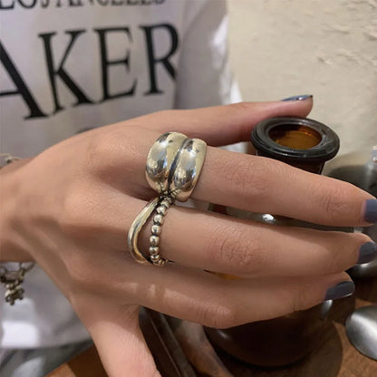 VENTFILLE 925 Silver New Thick Simple Wave Light-shaped Solid Double-layer Rings Trendy Couple Ring Female Gift