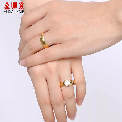 Auxauxme Shining Zirconic Lover's Engagement Rings Stainless Steel Engrave Name Date Wedding Band Ring Couple Women Men