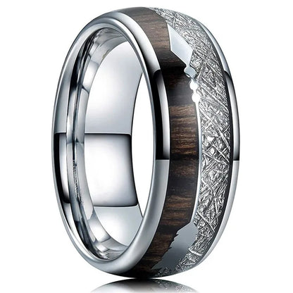 Fashion 8mm Men Stainless Steel Rings Inlay Meteorite Abalone Shell Rings For Men Women Wedding Engagement Band Jewelry Gift
