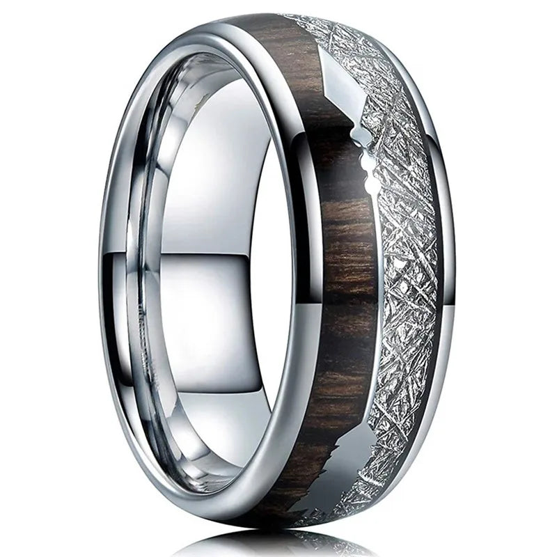 Fashion 8mm Men Stainless Steel Rings Inlay Meteorite Abalone Shell Rings For Men Women Wedding Engagement Band Jewelry Gift